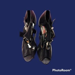 Women's Mascotte Black Striped Open Toe High Heels